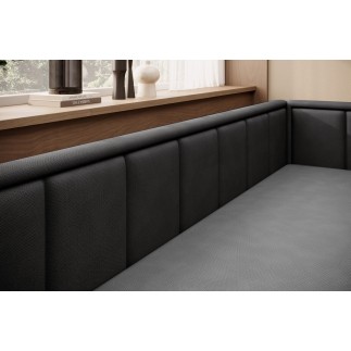 Canapé convertible en tissu avec rangement, gris et noir, angle DROIT, FULA