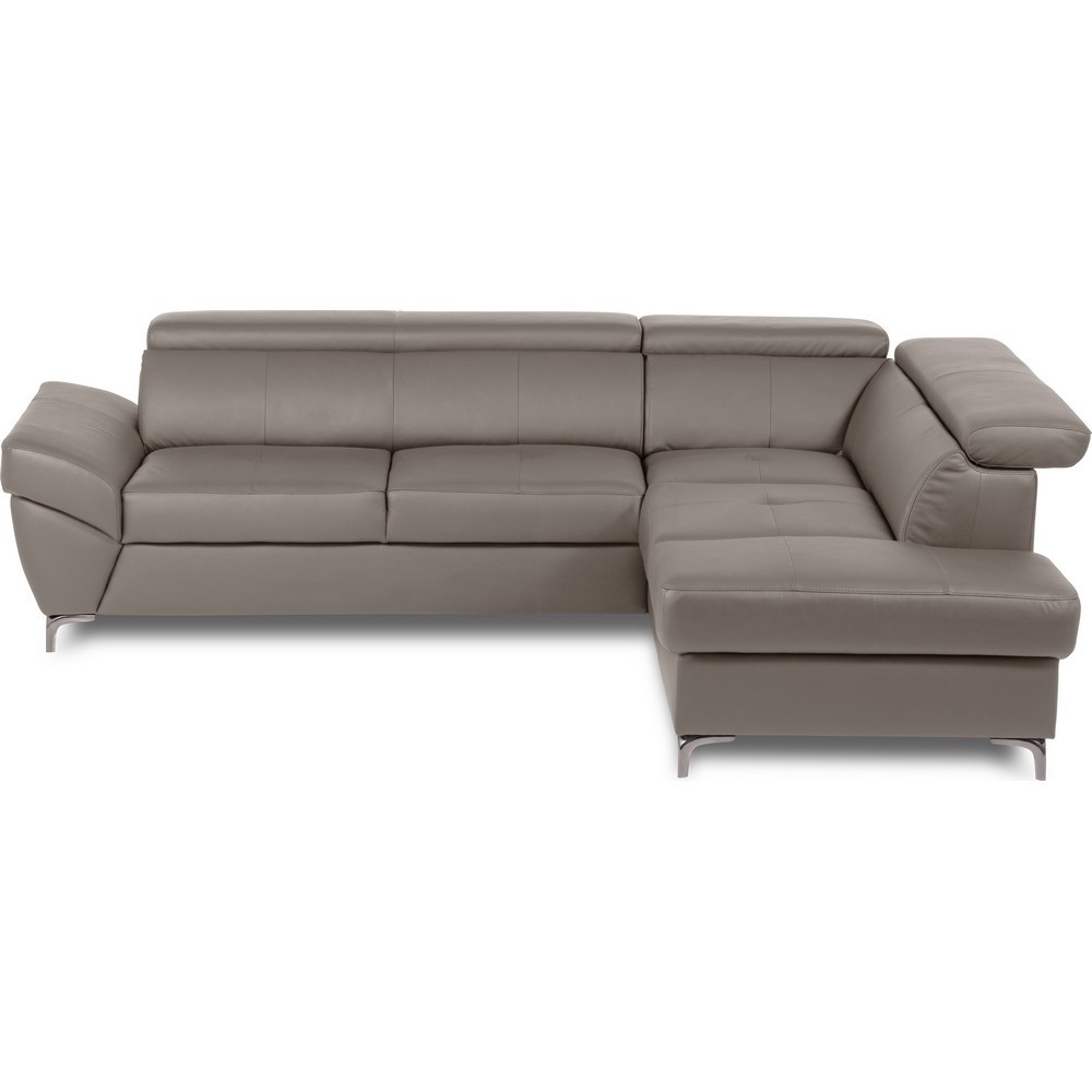 Canapé d'angle convertible en cuir italien luxe 5 places, MEMEZO, coffre, taupe, angle droit Canapé d'angle convertible en cuir italien luxe 5 places, MEMEZO, coffre, taupe, angle droit