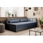 Canapé convertible en tissu avec rangement, bleu et gris, angle droit, FULA, 3 places