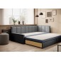 Canapé convertible en tissu avec rangement, bleu et gris, angle droit, FULA, 3 places
