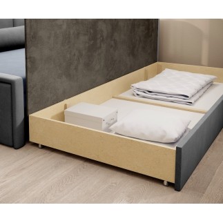 Canapé convertible en tissu avec rangement, bleu et gris, angle droit, FULA