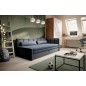 Canapé convertible en tissu avec rangement, bleu et gris, angle droit, FULA, 3 places