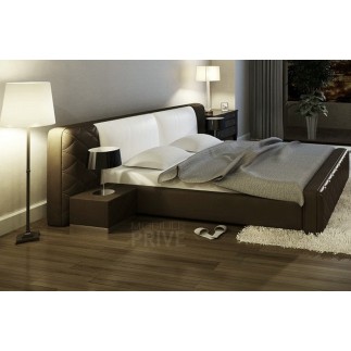Lit en cuir italien de luxe ELEGANCE, chocolat et blanc
