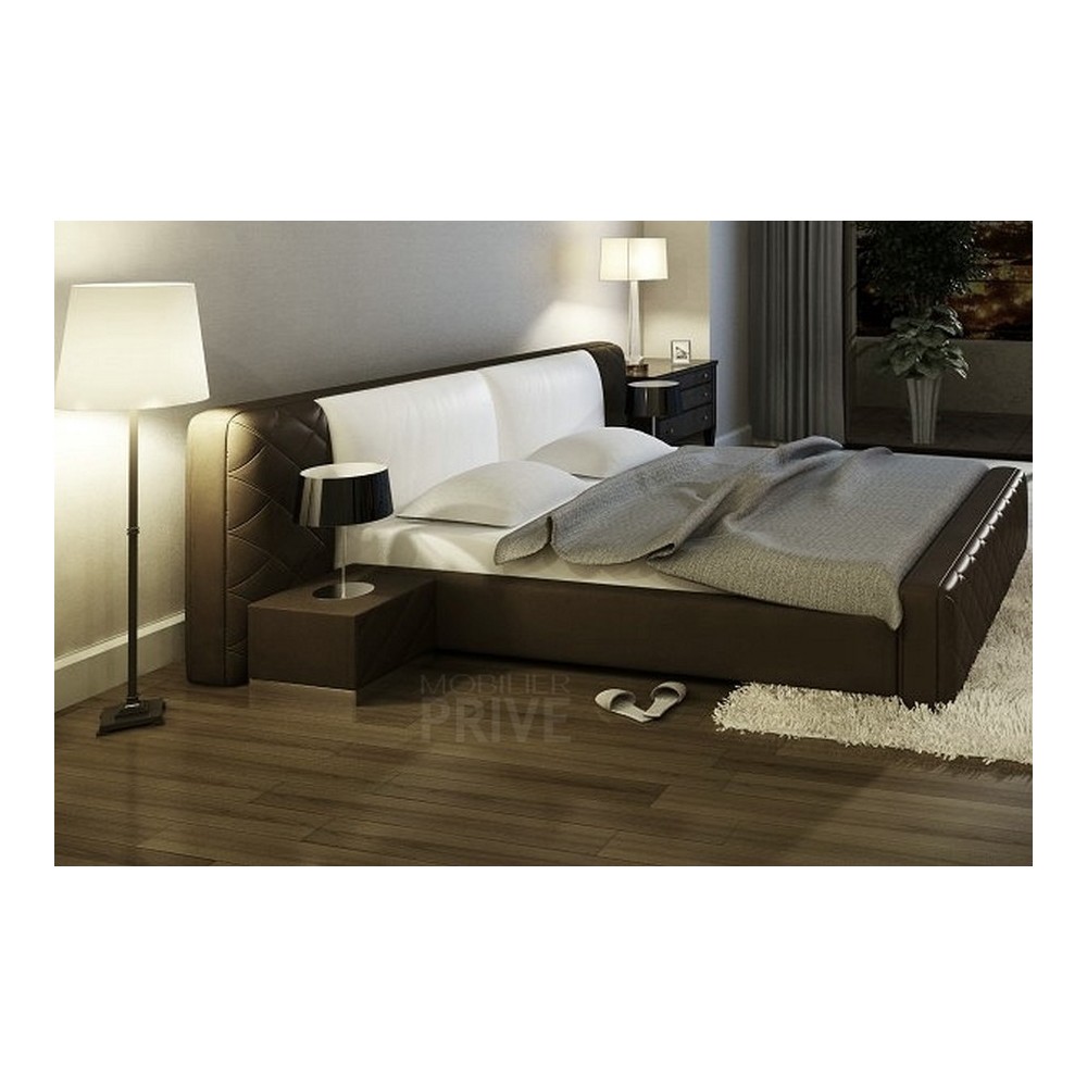 Lit en cuir italien de luxe ELEGANCE, chocolat et blanc, 180x200