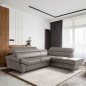 Canapé d'angle convertible en cuir italien luxe 5 places, MEMEZO, coffre, taupe, angle droit Canapé d'angle convertible en cuir italien luxe 5 places, MEMEZO, coffre, taupe, angle droit