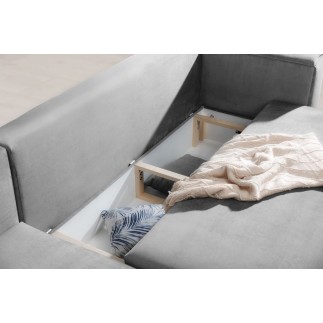 Canapé d'angle convertible en velours, avec rangement, gris, angle droit, DALLAS