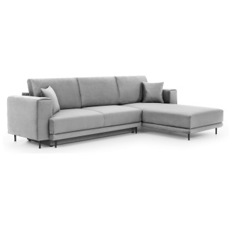 Canapé d'angle convertible en velours, avec rangement, gris, angle droit, DALLAS
