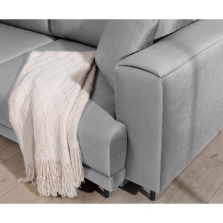 Canapé d'angle convertible en velours, avec rangement, gris, angle droit, DALLAS
