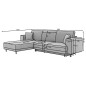 Canapé d'angle convertible en velours, avec rangement, gris, angle droit, DALLAS, 4 places