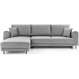 Canapé d'angle convertible - en velours, avec rangement, gris, angle gauche, DALLAS