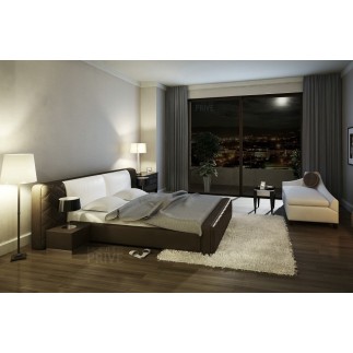 Lit en cuir italien de luxe ELEGANCE, chocolat et blanc