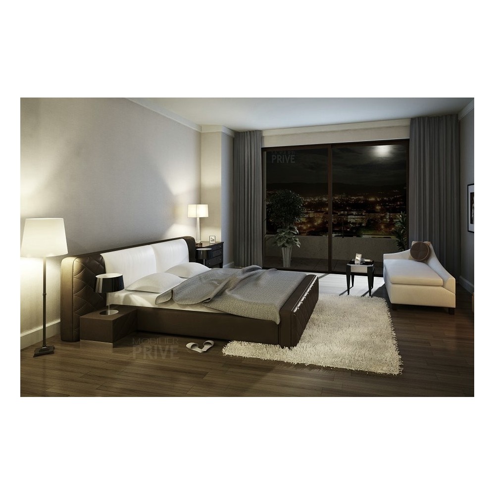 Lit en cuir italien de luxe ELEGANCE, chocolat et blanc, 160x200
