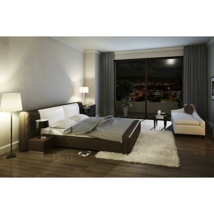 Lit en cuir italien de luxe ELEGANCE, chocolat et blanc