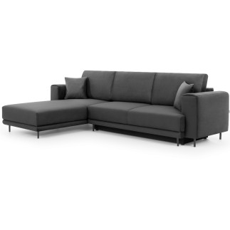 Canapé d'angle convertible en velours, avec rangement, gris foncé, angle gauche, DALLAS, 4 places