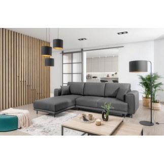 Canapé d'angle convertible en velours, avec rangement, gris foncé, angle gauche, DALLAS
