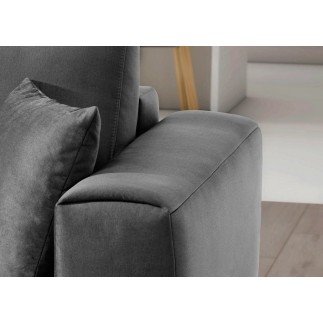 Canapé d'angle convertible en velours, avec rangement, gris foncé, angle gauche, DALLAS