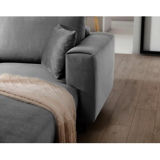 Canapé d'angle convertible en velours, avec rangement, gris foncé, angle gauche, DALLAS