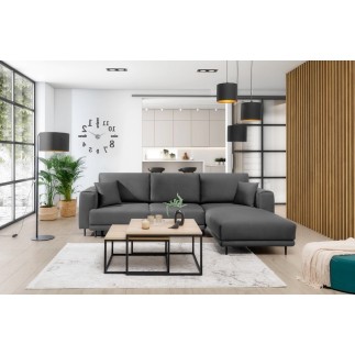 Canapé d'angle convertible en velours, avec rangement, gris foncé, angle droit, DALLAS, 4 places