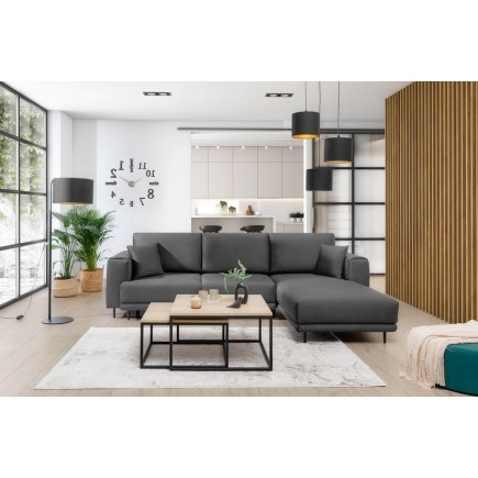 Canapé d'angle convertible en velours, avec rangement, gris foncé, angle droit, DALLAS, 4 places