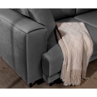 Canapé d'angle convertible en velours, avec rangement, gris foncé, angle droit, DALLAS