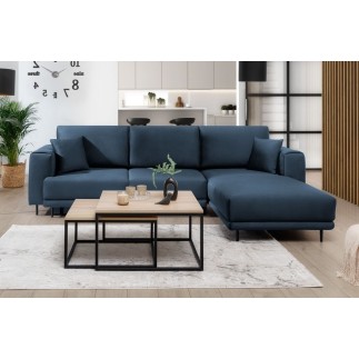Canapé d'angle convertible en velours, avec rangement, bleu foncé, angle droit, DALLAS, 4 places