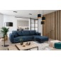 Canapé d'angle convertible en velours, avec rangement, bleu foncé, angle droit, DALLAS, 4 places