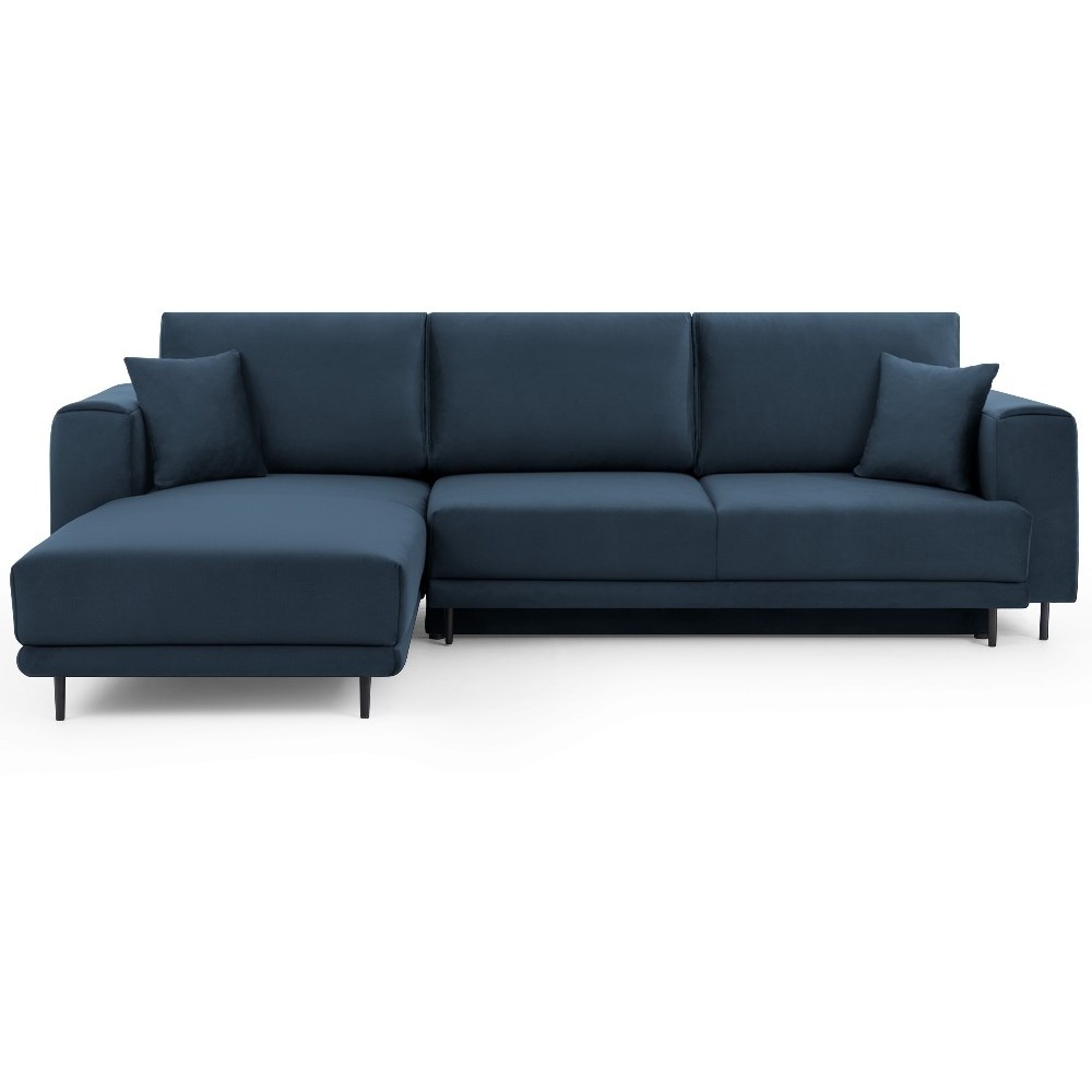 Canapé d'angle convertible en velours, avec rangement, bleu foncé, angle gauche, DALLAS, 4 places