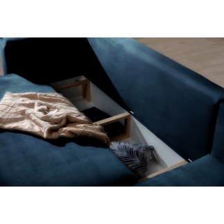 Canapé d'angle convertible en velours, avec rangement, bleu foncé, angle gauche, DALLAS