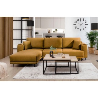 Canapé d'angle convertible en velours, avec rangement, BRONZE, angle gauche, DALLAS