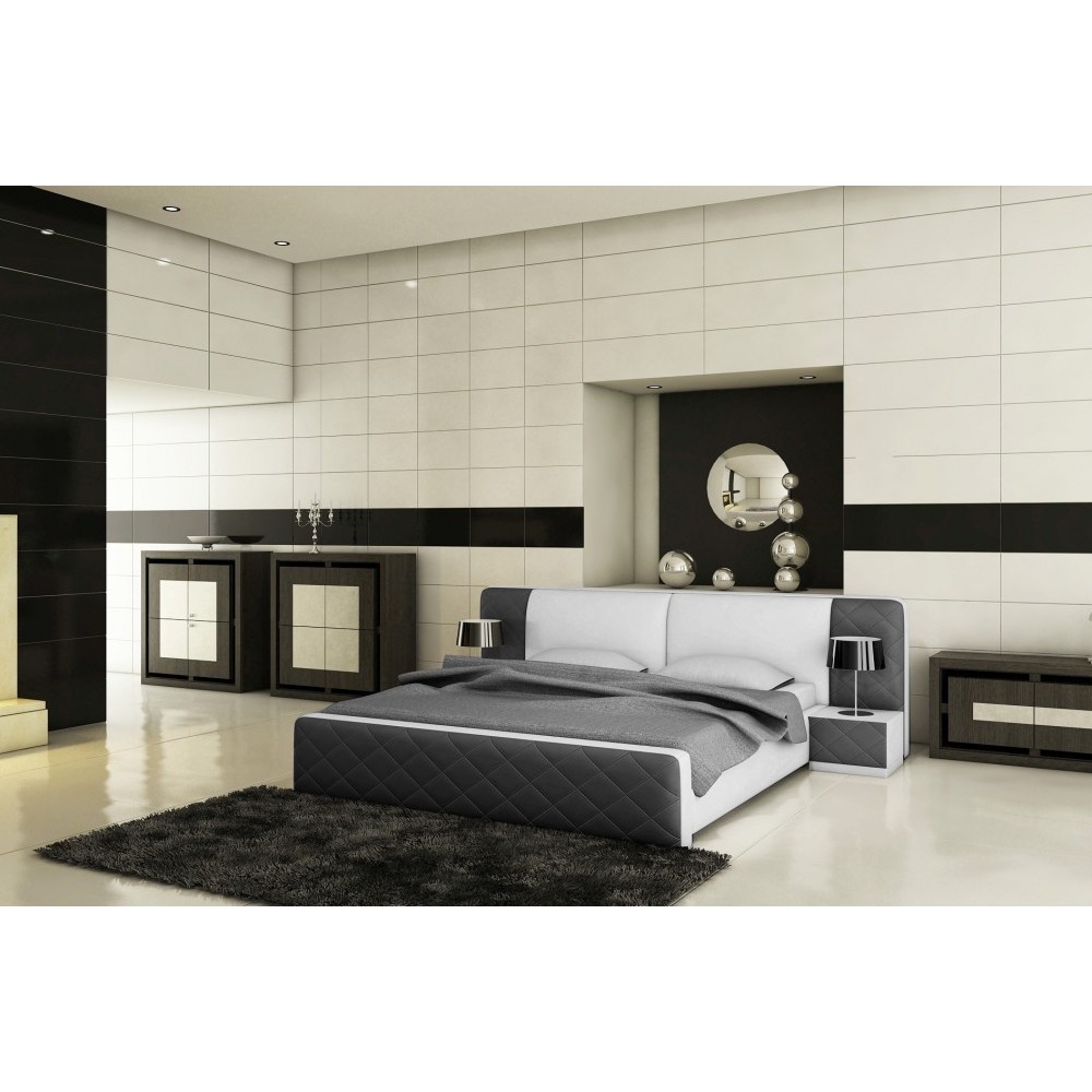 Lit en cuir italien de luxe ELEGANCE, noir et blanc, 140x190