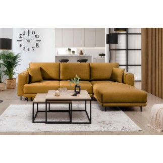 Canapé d'angle convertible en velours, avec rangement, BRONZE, angle droit, DALLAS