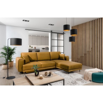 Canapé d'angle convertible en velours, avec rangement, BRONZE, angle droit, DALLAS, 4 places