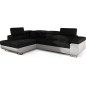 Canapé d'angle convertible en tissu luxe et simili cuir 5 places, coffre, noir / blanc, angle gauche (vu de face), ANNECY MIX