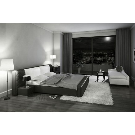 Lit en cuir italien de luxe ELEGANCE, noir et blanc, 140x190