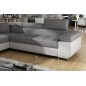 - Canapé d'angle convertible en tissu luxe et simili cuir 5 places, coffre, gris / blanc cassé, angle gauche (vu de face), ANNEC