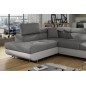 - Canapé d'angle convertible en tissu luxe et simili cuir 5 places, coffre, gris / blanc cassé, angle gauche (vu de face), ANNEC