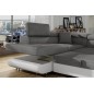 - Canapé d'angle convertible en tissu luxe et simili cuir 5 places, coffre, gris / blanc cassé, angle gauche (vu de face), ANNEC