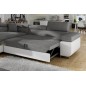 - Canapé d'angle convertible en tissu luxe et simili cuir 5 places, coffre, gris / blanc cassé, angle gauche (vu de face), ANNEC