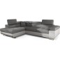 - Canapé d'angle convertible en tissu luxe et simili cuir 5 places, coffre, gris / blanc cassé, angle gauche (vu de face), ANNEC
