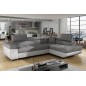 Canapé d'angle convertible en tissu luxe et simili cuir 5 places, coffre, gris / blanc cassé, angle droit (vu de face), ANNECY M