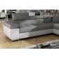 Canapé d'angle convertible en tissu luxe et simili cuir 5 places, coffre, gris / blanc cassé, angle droit (vu de face), ANNECY M