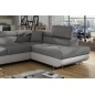 Canapé d'angle convertible en tissu luxe et simili cuir 5 places, coffre, gris / blanc cassé, angle droit (vu de face), ANNECY M