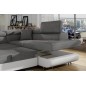 Canapé d'angle convertible en tissu luxe et simili cuir 5 places, coffre, gris / blanc cassé, angle droit (vu de face), ANNECY M