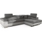 Canapé d'angle convertible en tissu luxe et simili cuir 5 places, coffre, gris / blanc cassé, angle droit (vu de face), ANNECY M