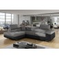 Canapé d'angle convertible en tissu luxe et simili cuir 5 places, coffre, gris / noir, angle gauche (vu de face), ANNECY MIX