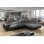Canapé d'angle convertible en tissu luxe et simili cuir 5 places, coffre, gris / noir, angle droit (vu de face), ANNECY MIX
