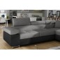 Canapé d'angle convertible en tissu luxe et simili cuir 5 places, coffre, gris / noir, angle droit (vu de face), ANNECY MIX