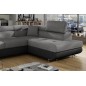 Canapé d'angle convertible en tissu luxe et simili cuir 5 places, coffre, gris / noir, angle droit (vu de face), ANNECY MIX