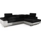 Canapé d'angle convertible en tissu luxe et simili cuir 5 places, coffre, noir / blanc, angle droit (vu de face), ANNECY MIX