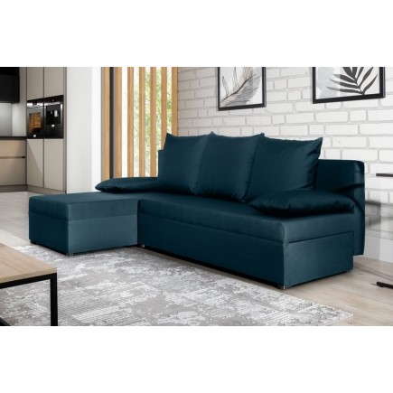 Canapé d'angle convertible - GILO - en tissu luxe 3/4 places - gris foncé, angle gauche (vu de face)